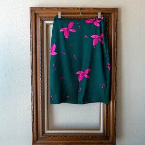Sisley Skirt Sz 38 Teal Green Pink Floral Silky Side Zip Mini Made in Italy